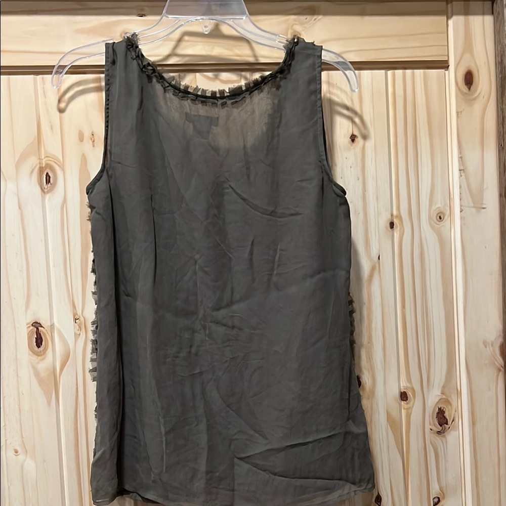 Sundance Olive Green Ruched Ruffled Tank Top - Picture 3 of 5